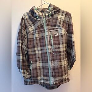 Vintage Burton Mint and Grey Plaid Hooded Soft Shell Jacket - unisex S